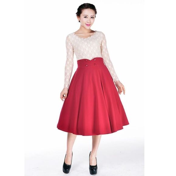 ChicStar Retro Skirt Buttons Red - Picture 1 of 6